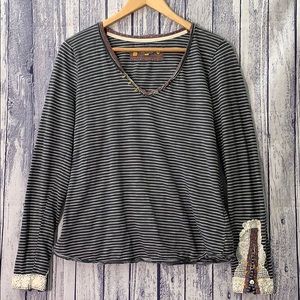 Anthro LittleYellowButton Grey Striped Long Sleeve